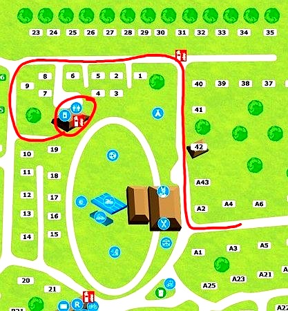 Recreatiepark de Wielerbaan – full park map showing location of Boshuisjes A04 and A06